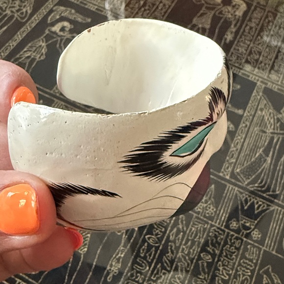 Vintage Hand Painted Cat Wooden Cuff Bracelet Rare - Picture 11 of 17